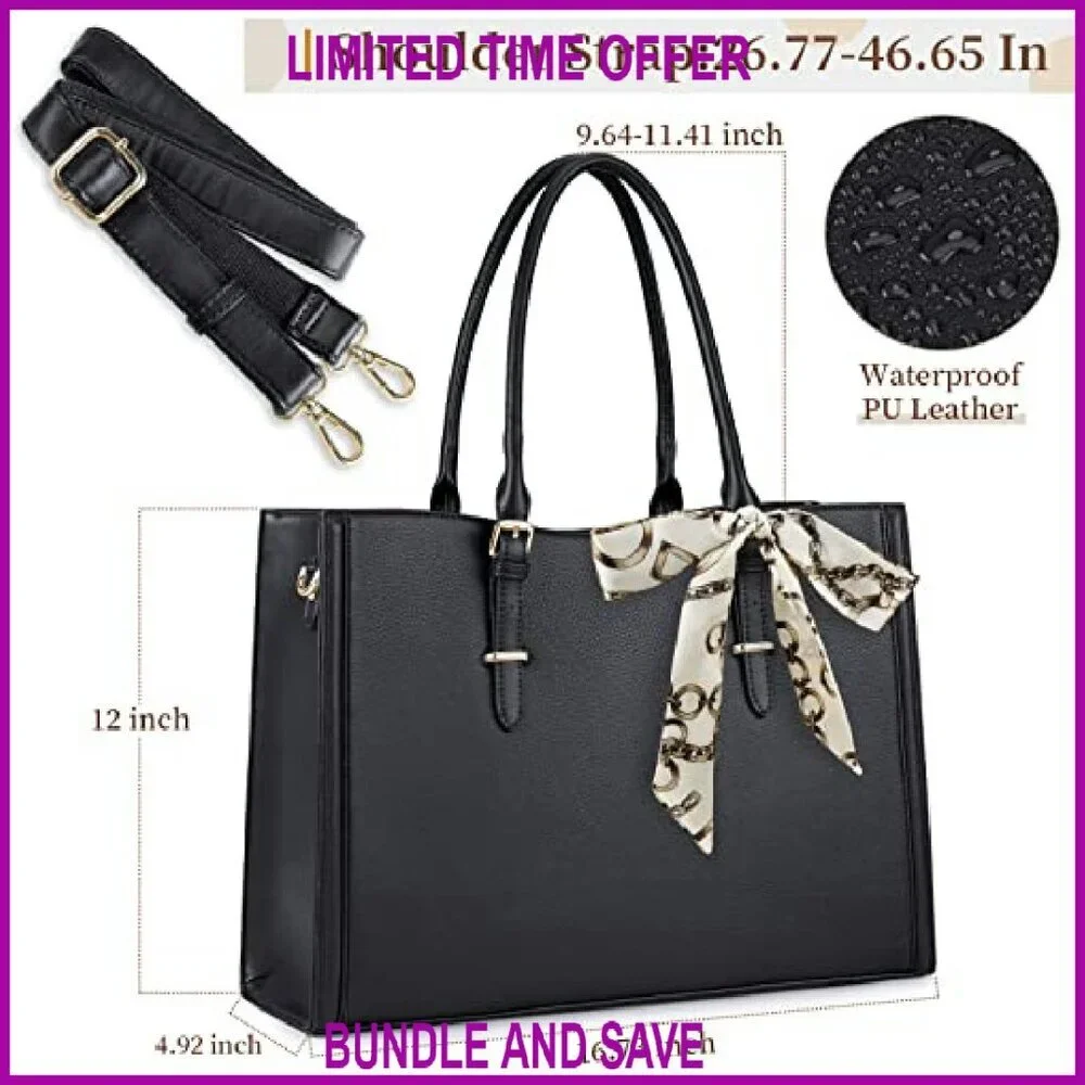 15.6 Inch Waterproof Laptop Tote Bag Leather Work Briefcase Large Capacity